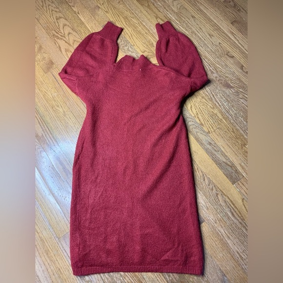 For Thee Red Balloon Sleeve Mock Neck Sweater Dress - M - Picture 2 of 7